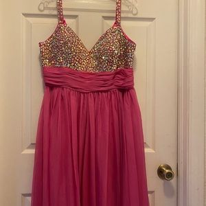 Floor length pink prom dress
